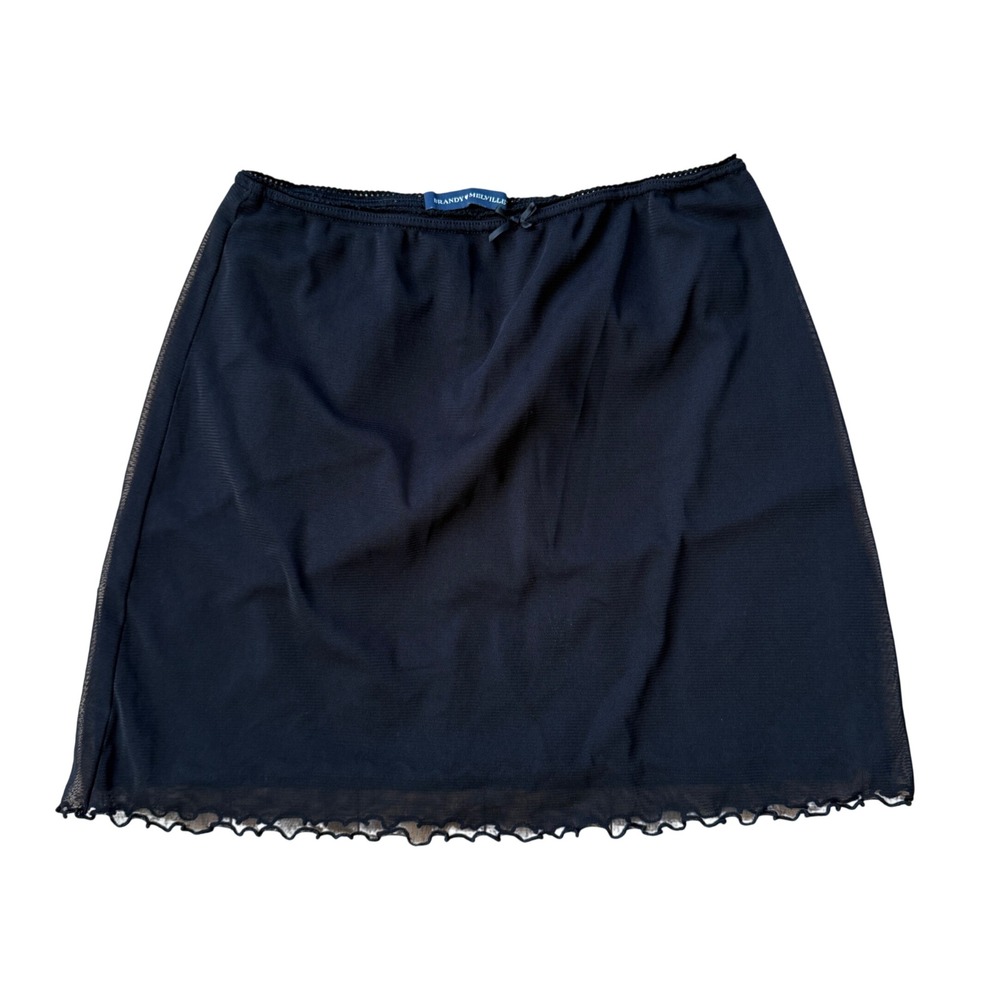 Brandy Melville Mini Skirt Women One Size Black Mesh Lettuce Trim Bow Y2K